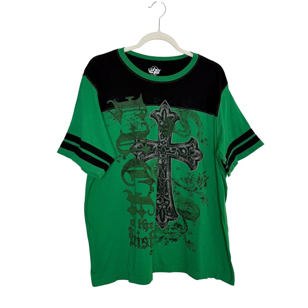 Lucky Luck Of The Irish Gothic Graphic T Shirt Top Men Green Black XL
